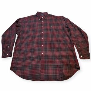 POLO RALPH LAUREN Men’s Burgundy Plaid Long Sleeve Blake Button Down Shirt Large